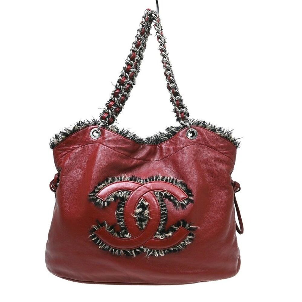 Chanel Funny Tweed Bon Bon Tote Lambskin Burgundy Leather Tote Bag Bag